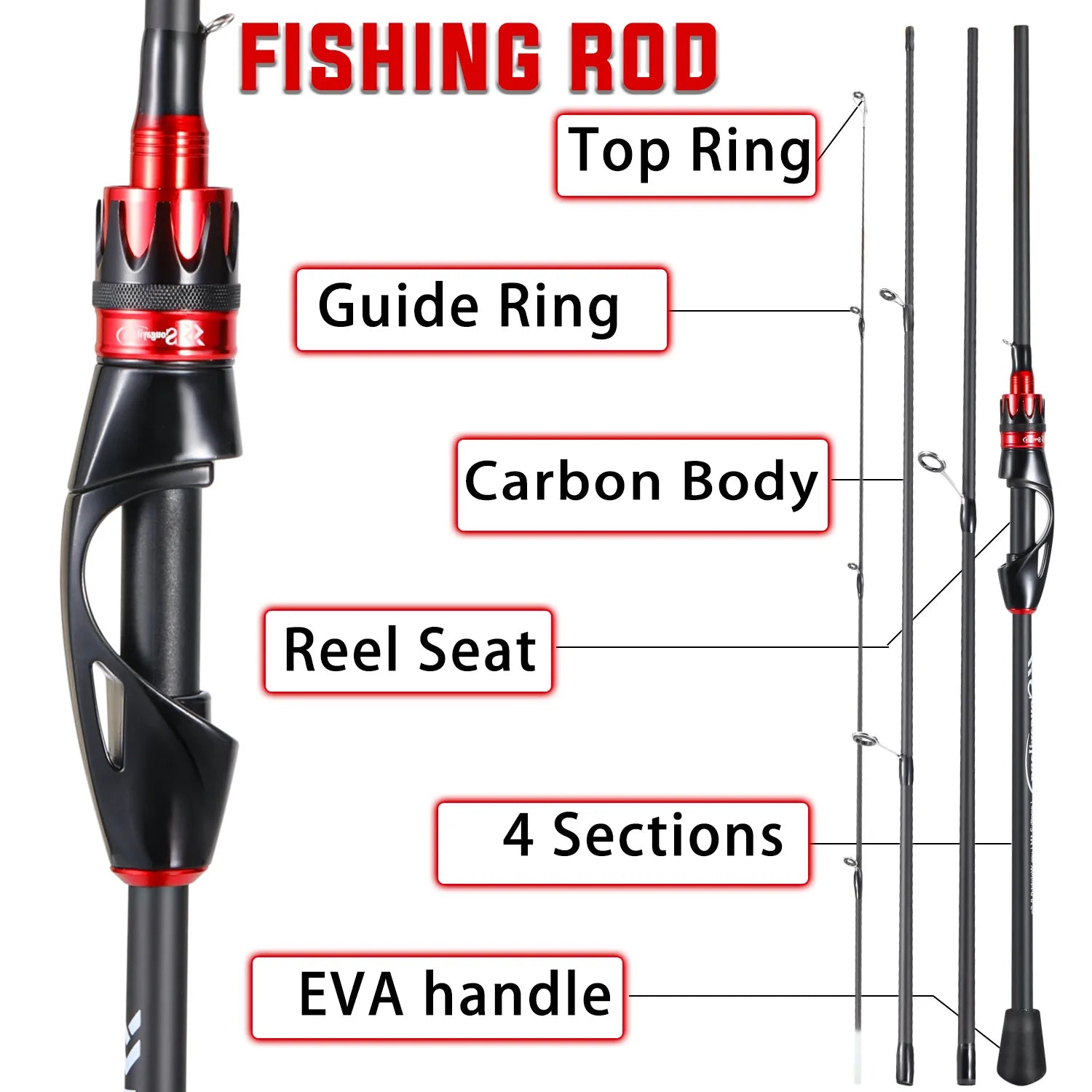 Sougayilang Casting Spinning Fishing Rod 2.1m UltraLight Carbon Fiber Rod Pole 4 Section with EVA Handle 0.8-5g Lure Weight