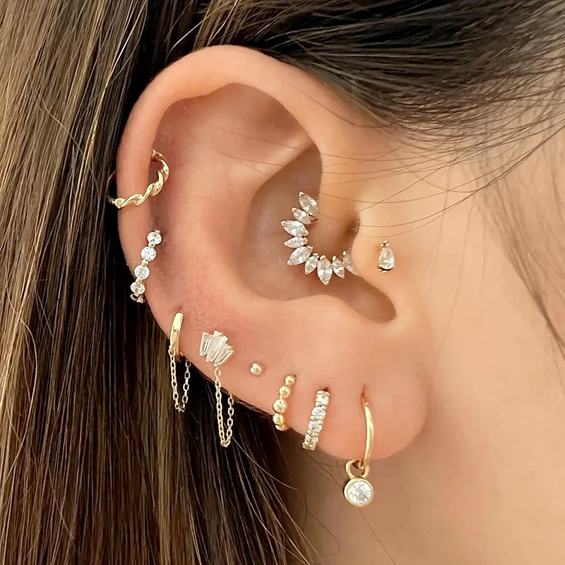 1pc Y2k Ear Piercing Helix Daith Tragus Hoop Earrings for Women Girls Gold Color Zirconia Cartilage Earing Girlish New Jewelry