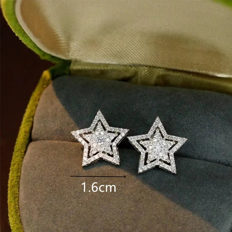 Trend Silver Color Star Crystal Stud Earrings for Women Exquisite Geometry Ear Jewelry Accessory Wholesale Girl Gift