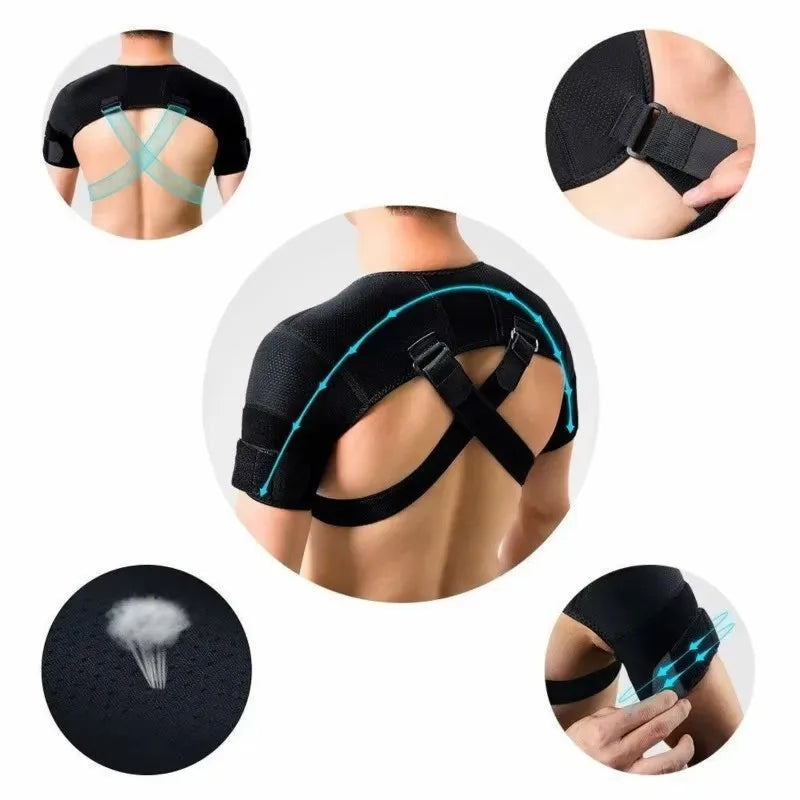 Double Shoulder Brace Support Sports Shoulder Belt Adjustable Shoulder Strap Cross Compression Bandage for Back Pain Relief