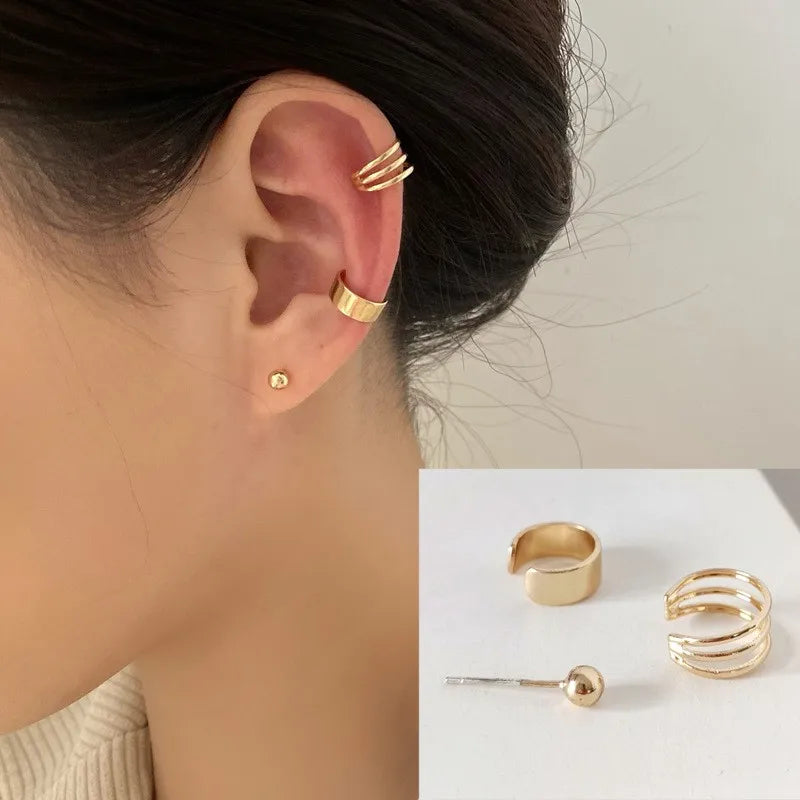 3-pcs Set Korean Punk Ear Clip Earrings For Women Jewelry 2023 Trending Without Hole Fake Piercing Earrings Clips Ear Cuffs JN9