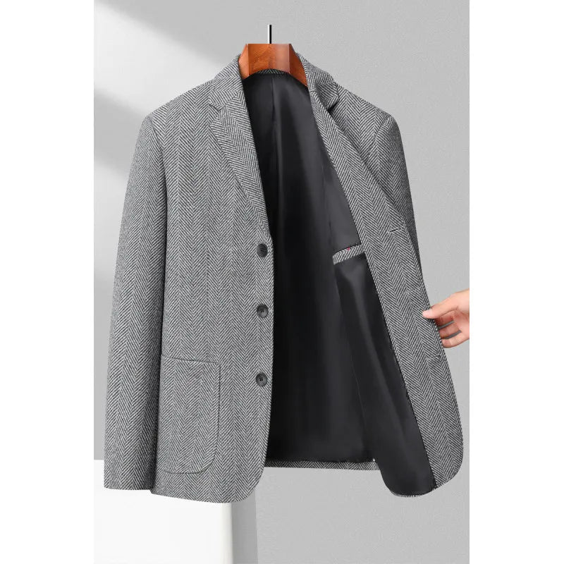 Spring and Autumn New Herringbone Wool Long-sleeved Suit Four Colors Exploded Three-grain Single-breasted Suit Men