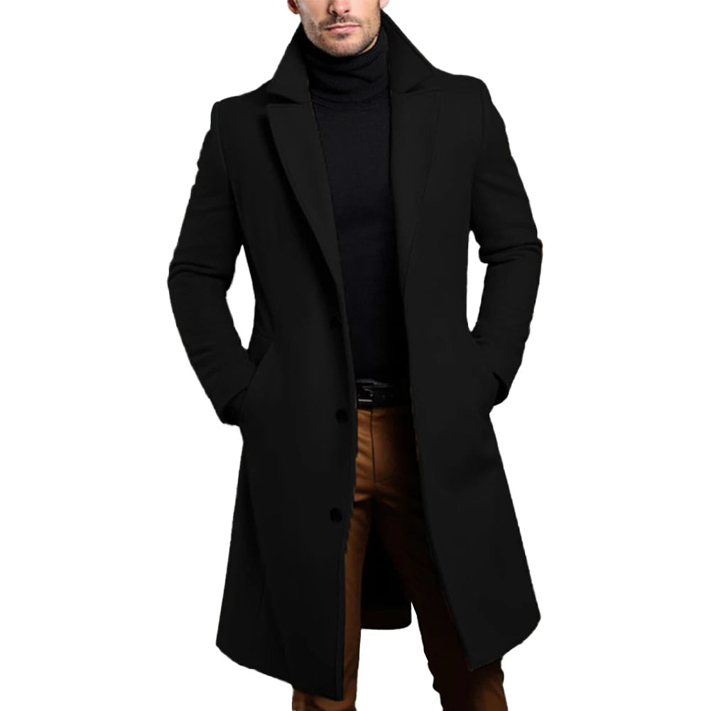 Warm And Comfortable Black Trench Coat For Mens Long Sleeve Single Breasted Overcoat Perfect For Fall And Winter