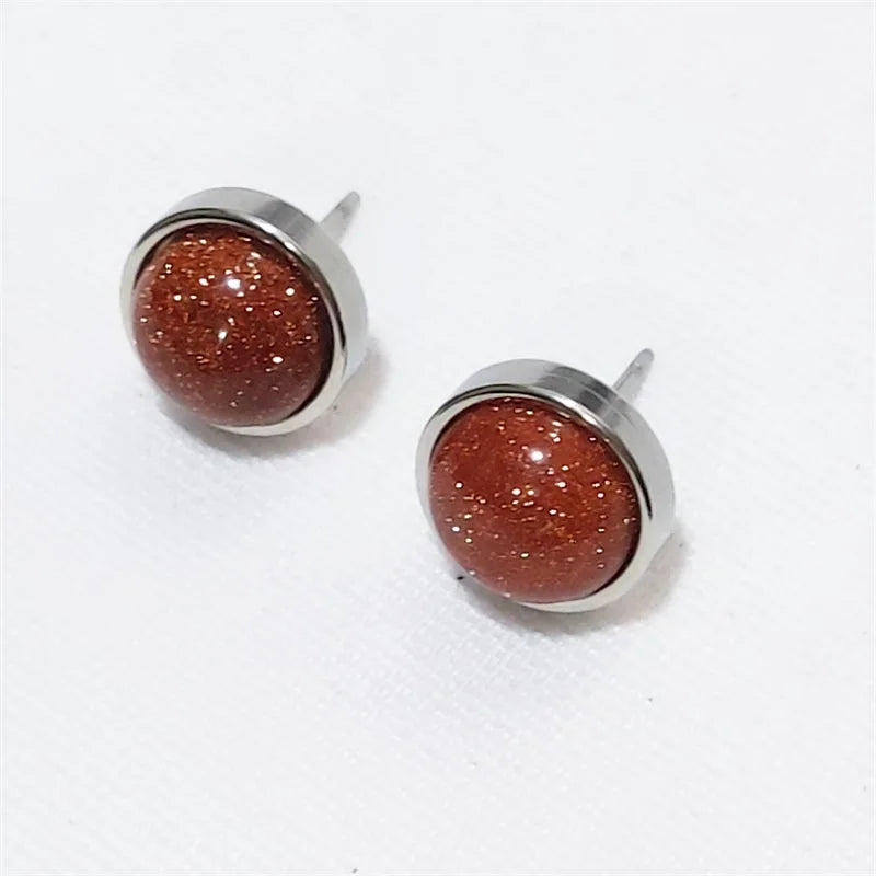 Natural Stone Earrings Healing Crystal Quartzs 10mm Round Beads Steel Stud Fashion Ear Jewelry for Women Girl Wholesale