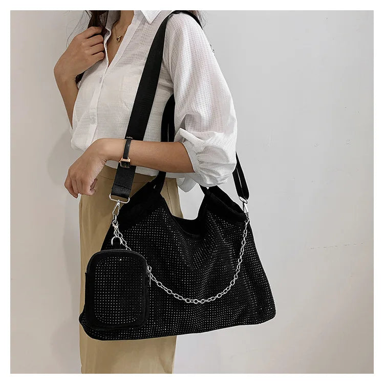 2023 New Shiny Rhinestone Women's Handbag Large Shopping Bag Fashion Dinner Bag Underarm Shoulder Bag Women's Party Commuter Bag