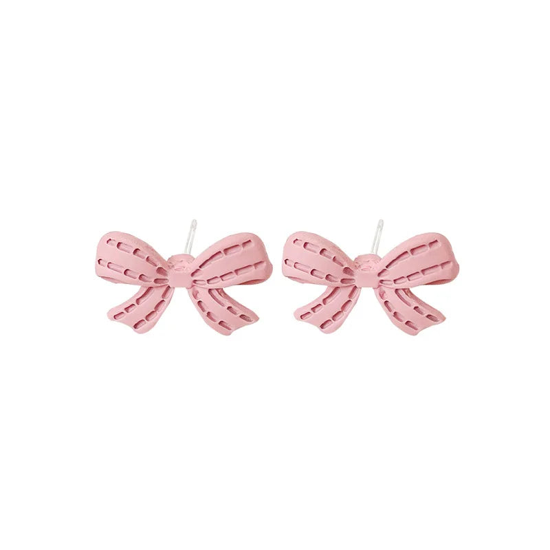 NEW Pink Bowknot Stud Earrings 2023 Korean Simple Lovely Girl's Minimalist Temperament Bow Ear Jewelry Wholesale Gift