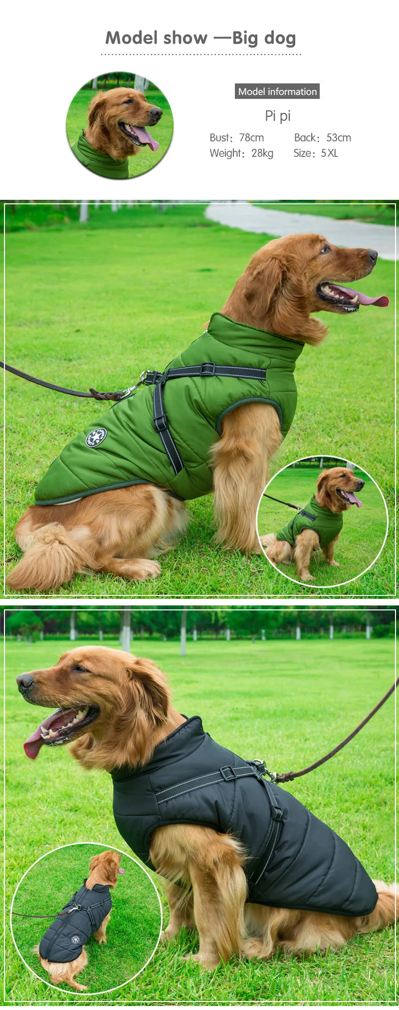 Large Pet Dog Jacket With Harness Winter Warm Dog Clothes For Labrador Waterproof Big Dog Coat Chihuahua French Bulldog Outfits