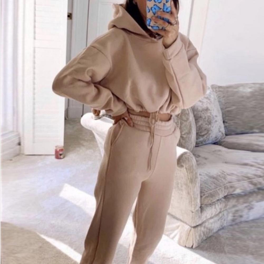 Women Hoodie Pants Set Sexy Cropped Hoodie Trousers Sports 2 Pieces Set Casual Sweatshirt Jogger Pants Set Sweatpants Outfit