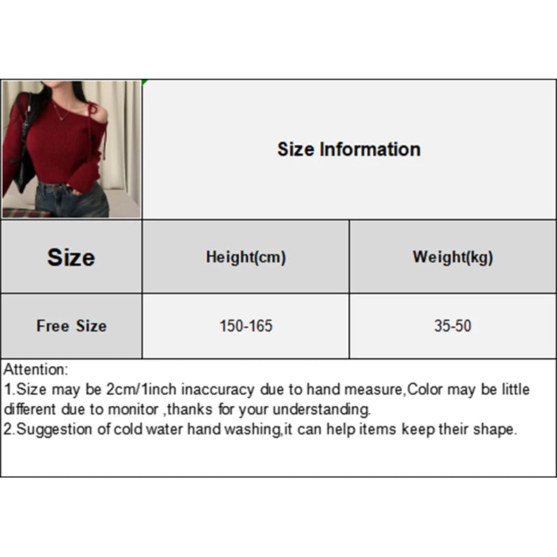 Fall Niche Temperament Irregular Slant Neck Off Shoulder Tie Bowknot Pullover Korean-Chic Long Sleeve Knitted Sweater