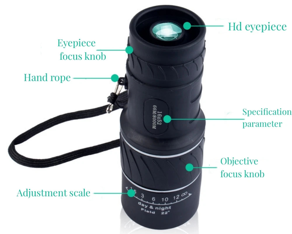 16x52 HD Portable Green Film Monocular Telescope,For Birdwatching Hiking Concert Photography Powerful Long Range Spyglass