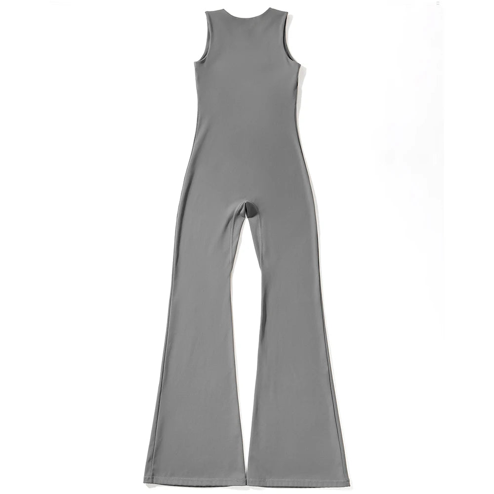 Women's Sleeveless Bodysuit Flared Pants  Square Neck Full Seasons Casual Fitness Playsuit Sleeveless  Streewear Jumpsuits  Lady