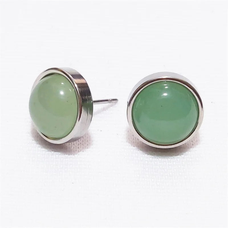 Natural Stone Earrings Healing Crystal Quartzs 10mm Round Beads Steel Stud Fashion Ear Jewelry for Women Girl Wholesale