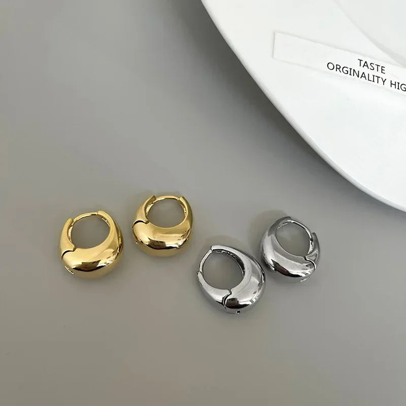 Geometric Ear Buckle Hoop Earrings for Women Trendy Smooth Metal Round Circle Earring Luxury Fashion Punk Earrings Jewelry Gifts