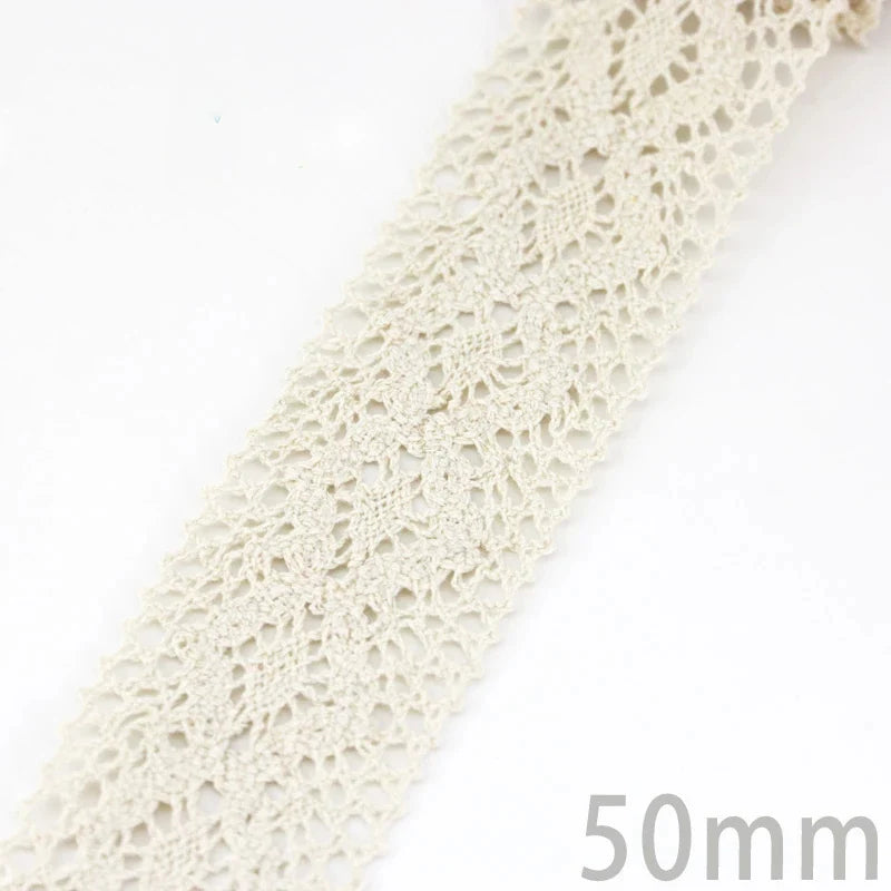 (5Meter/roll) White Beige Cotton Embroidered Lace Net Ribbons Fabric Trim DIY Sewing Handmade Craft Materials