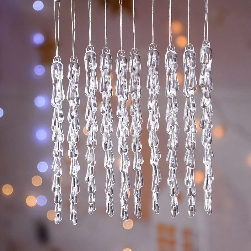 10pcs Christmas Clear Plastic Icicle Simulation Ice Christmas Tree Pendant Ornaments Christmas New Year Home Decoration Navidad