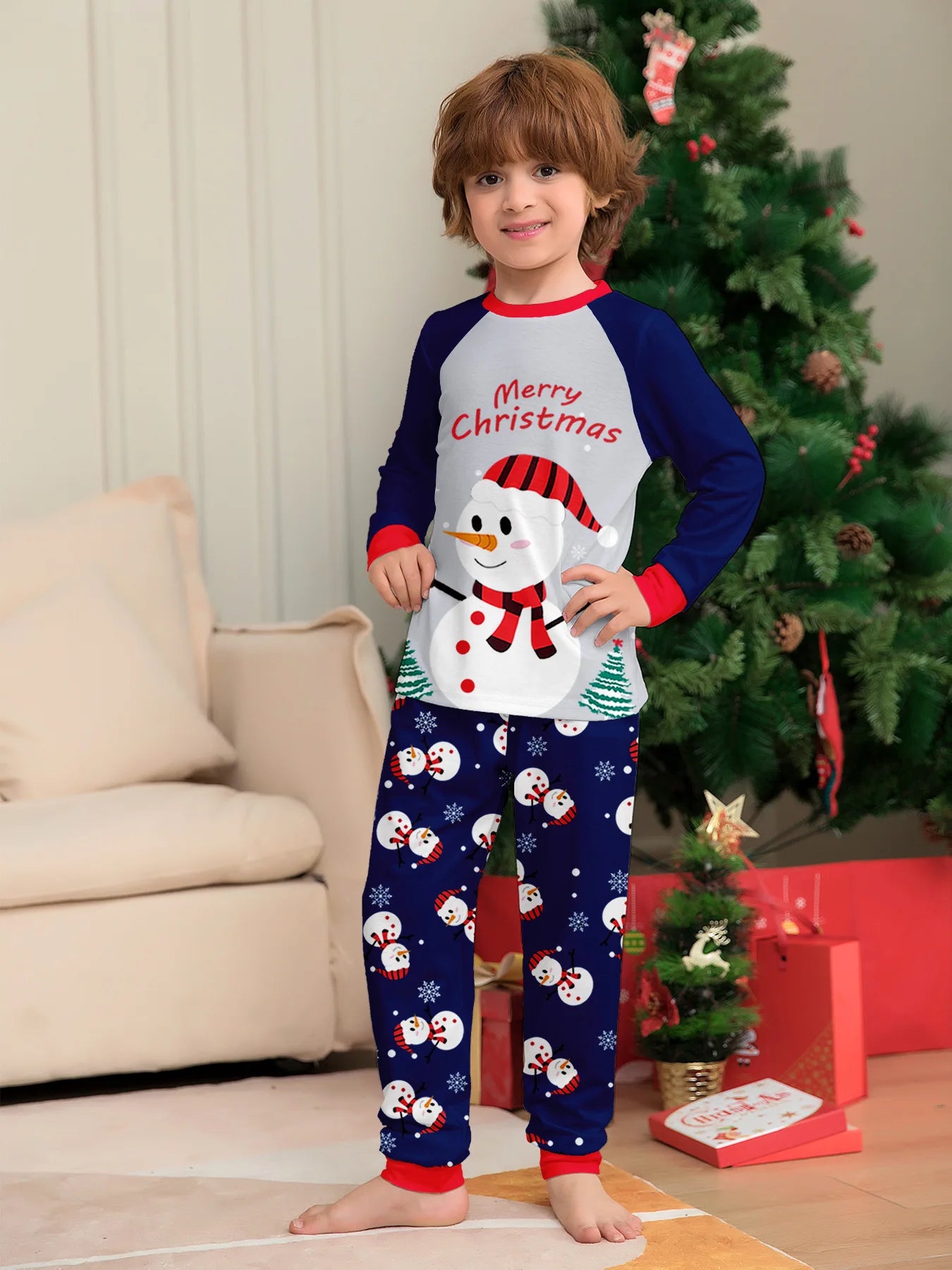 New Year's 2024 New Sleepwear for Sleeping White Snowman Parent Child Christmas Pajamas Cartoon Family Pajamas for Couples