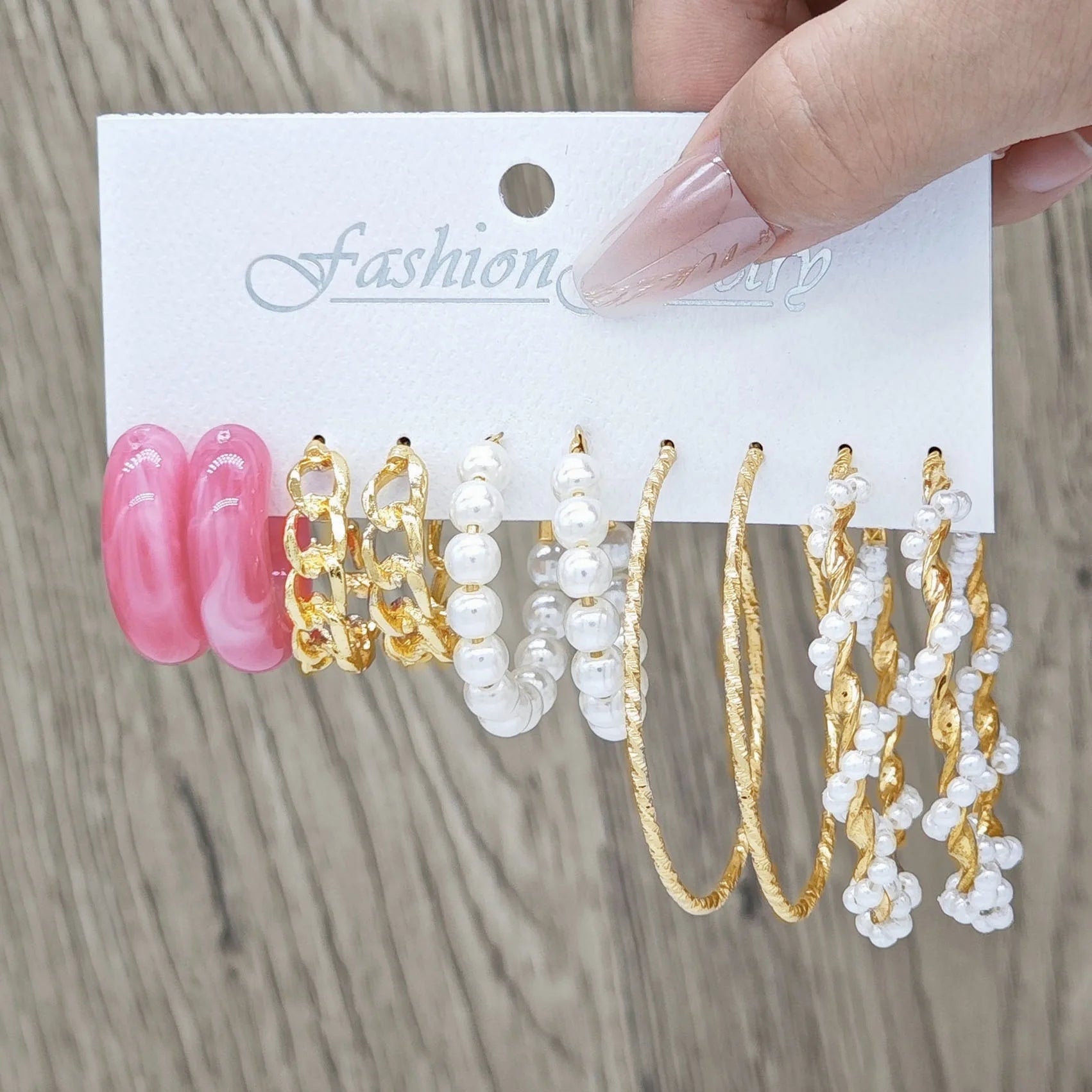 Earring Set Creative Retro Pearl Chain Hollow Acrylic C-shaped Earring Earring Set