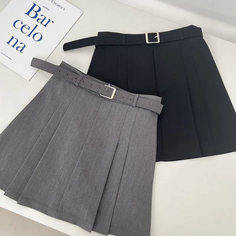 Lucyever Preppy Style A-Line Skirt for Women Summer New High Waist Black Gray Pleated Skirts Female Casual Student Mini Skirts