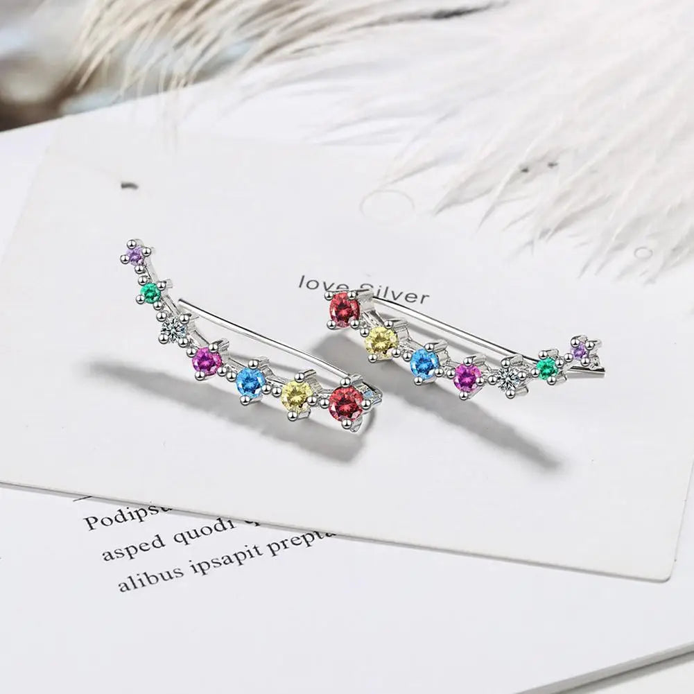 1 Pair Seven Star Crystals Leaf Shape Ear Climber Stud Earrings Alloy Ear Cuff Hook Ear Climbers For Women Girls Jewelry Gifts