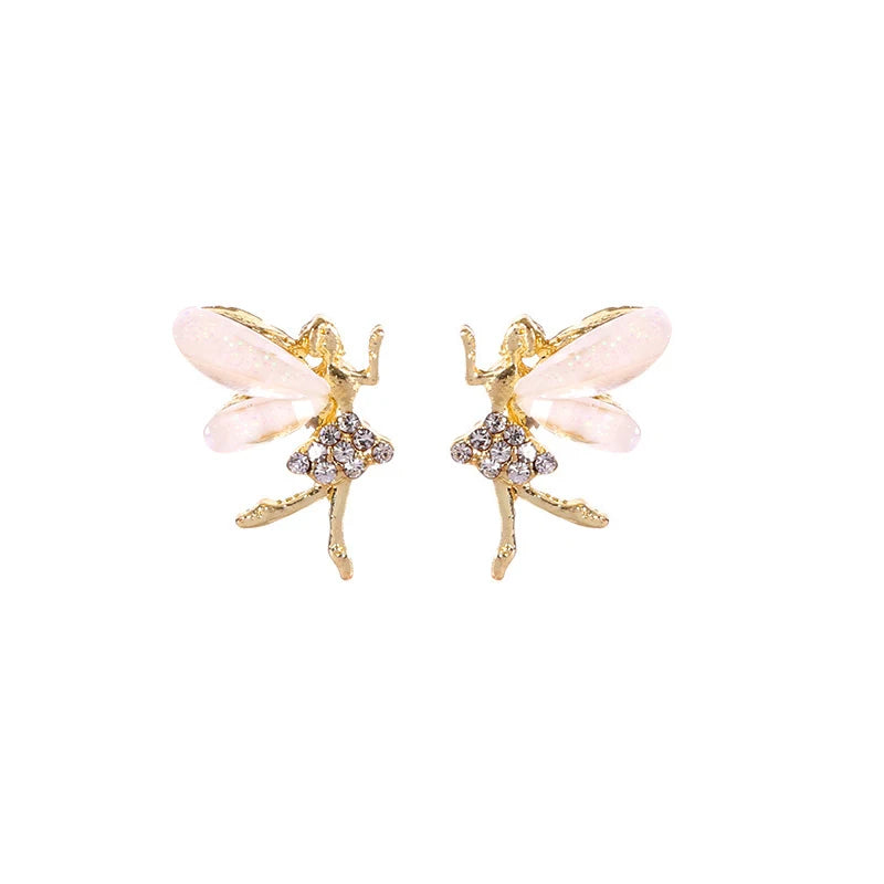 Trend Crystal Elf Flower Fairy Stud Earrings for Women Korean Exquisite Ear Jewelry Accessory Wholesale Girl Gift