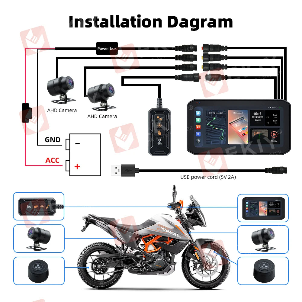 EKIY 6.25 inch Motorcycle Navigation CarPlay Camera Linux IP65 Waterproof Host Wireless Android Auto