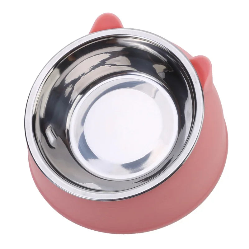 Cat Dog Bowl 15 Degrees Tilted Stainless Steel Cat Bowl Safeguard Neck Puppy Cats Feeder Non-slip Crashworthiness Pet Bowl