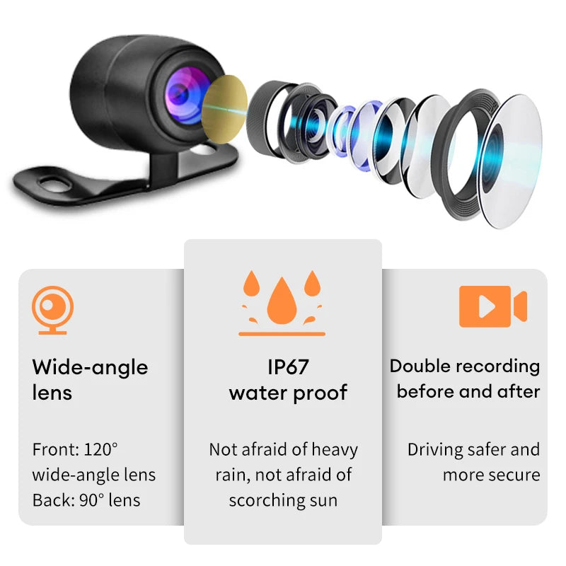 ACODO 1080P Waterproof Motorcycle Camera DVR Motorcycle Dashcam 3 Inch Front & Rear Camera Video Recorder Black Night Vision Box