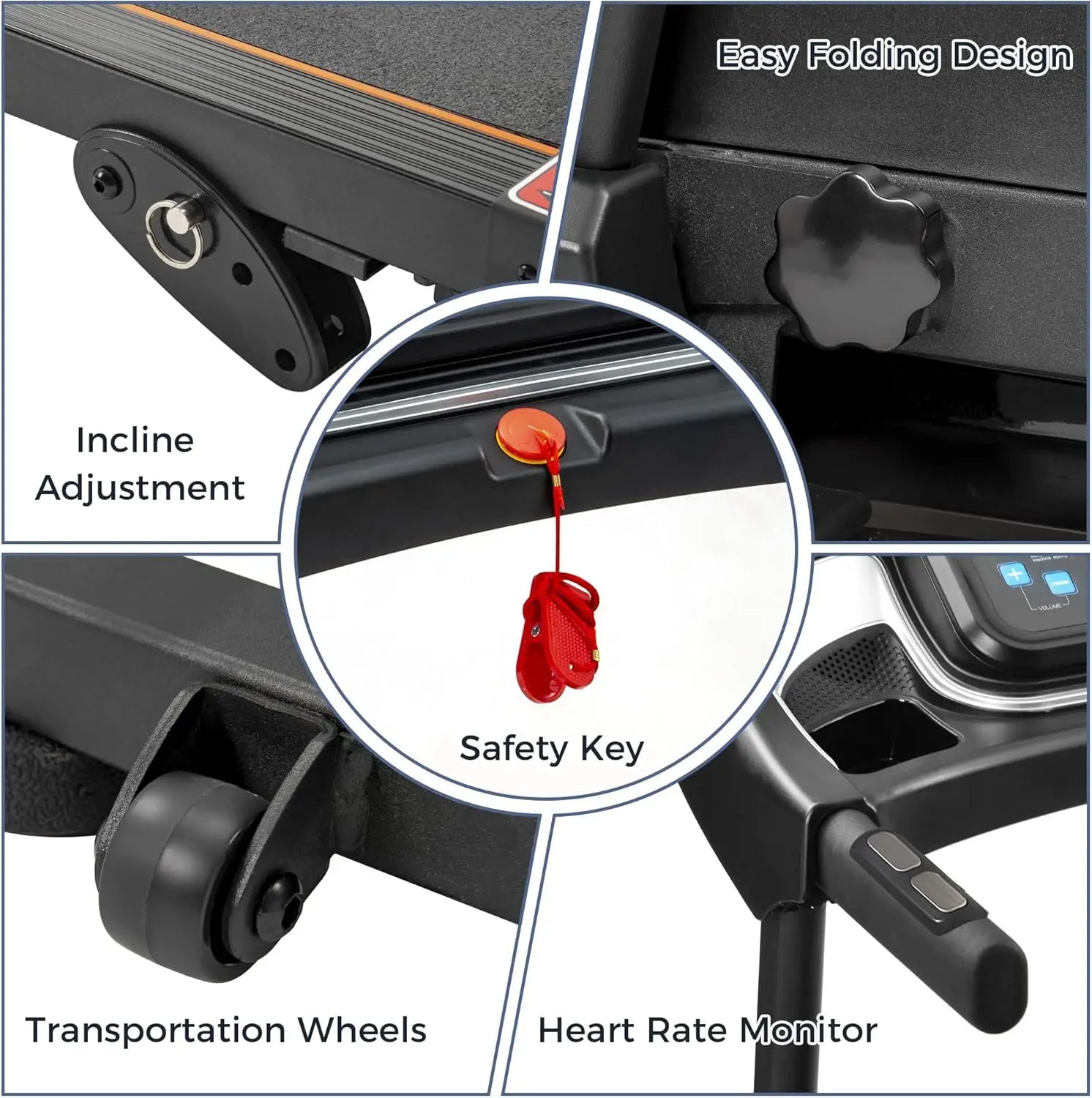 Folding Electric Treadmill with Incline 2.5HP Energy Saving Motor 12 Preset Programs Running Walking Jogging Machine for H