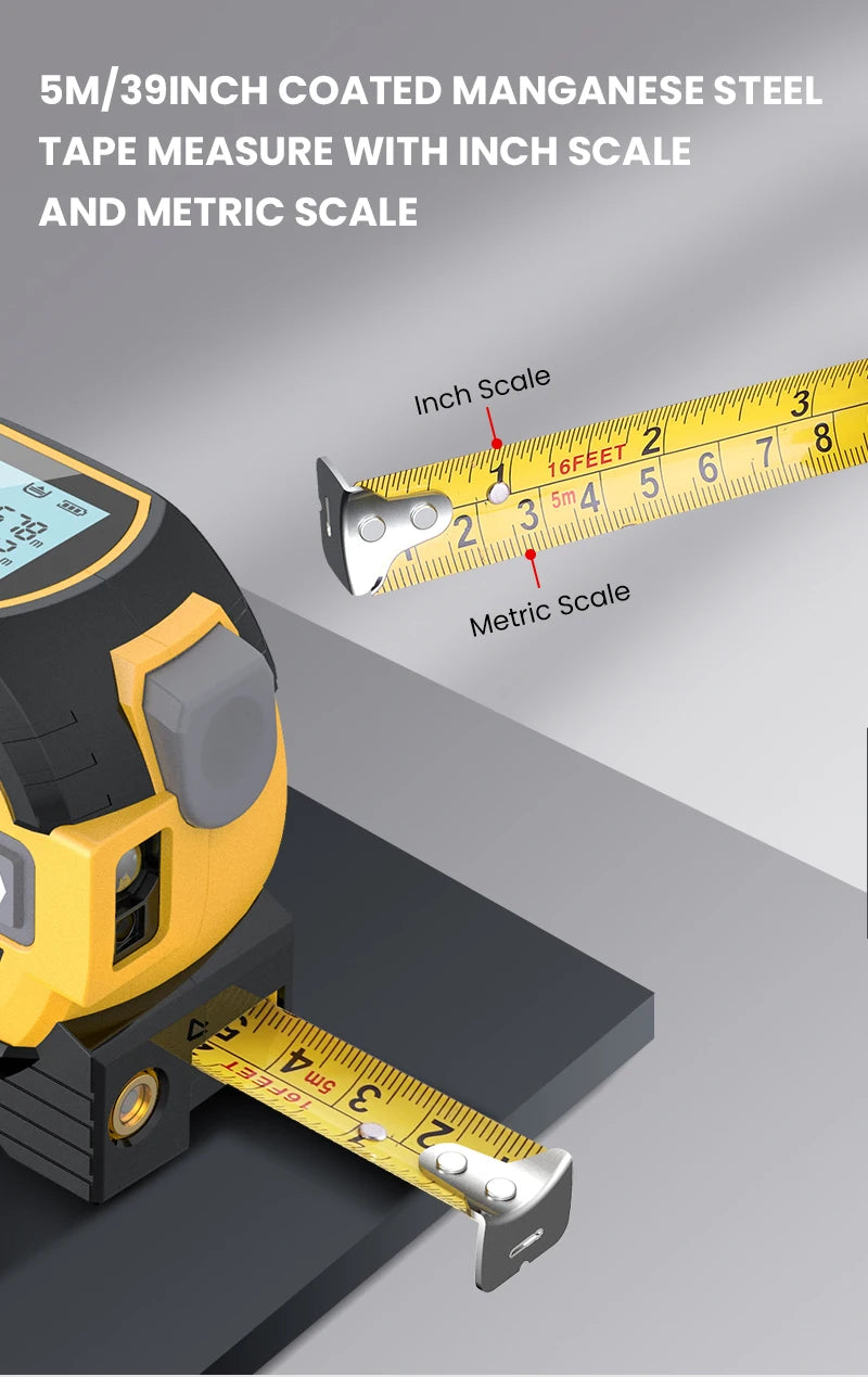 1pc Laser Tape Measure 3 In 1 Digital Tape Measure High Precision Laser Rangefinder Steel Tape Measure