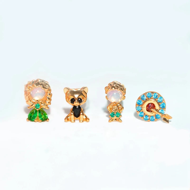 MIGGA 4pcs Fairy Cute Animal Comb Princess Stud Earrings Set Fashion Zircon Crystal Women Girls Gift Jewelry