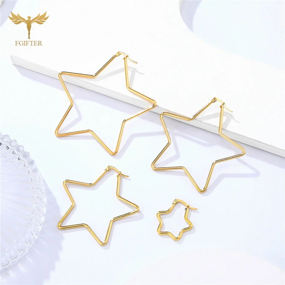 20mm 50mm 60mm 70mm Geometry Star Earrings For Women Stainless Steel Hoops Ear Nipple Piercing Ring Golden Steel Fashion Jewelry