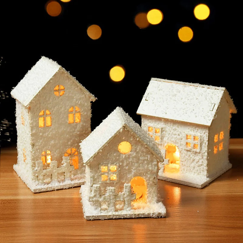 2024 Christmas Led Light Wooden House with Snowflake Luminous Cabin Christmas Decorations For Home Xmas Ornament New Year Gifts