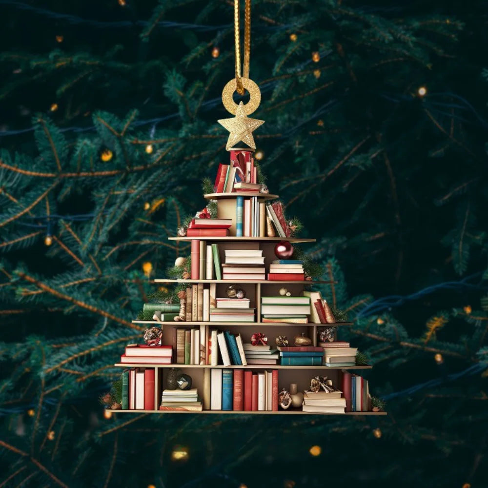 2D Bookshelf Christmas Pendant Flat Printing Book Dogs Drop Xmas Tree Window Hanging Decor Creative New Year Gifts DIY Crafts