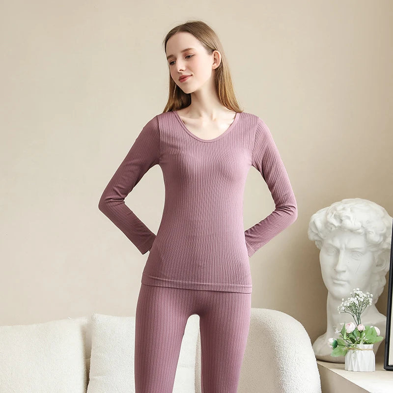 Women Thermal Underwear Winter Long Sleeve Winter Clothes Seamless Thermal Underwear Intimate Set Female Thick 2 Pcs Sleepwear