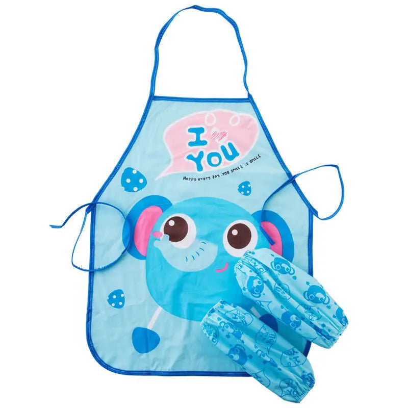 Cute Cartoon Children Apron Sleeves Chef Hat Pocket Set Kids Craft Art Kitchen Cooking Chef Suit Drink Food Baking Toys for 3-8Y