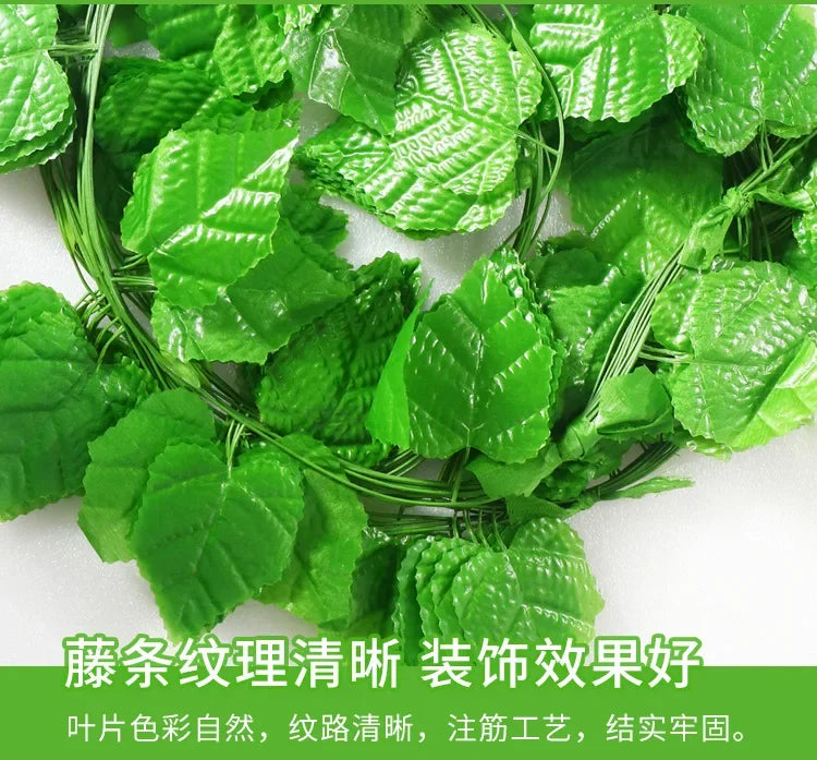 2.2M Artificial Plant Green Ivy Leaf Garland Silk Wall Hanging Vine Home Garden Decoration Wedding Party DIY Fake Wreath Leaves