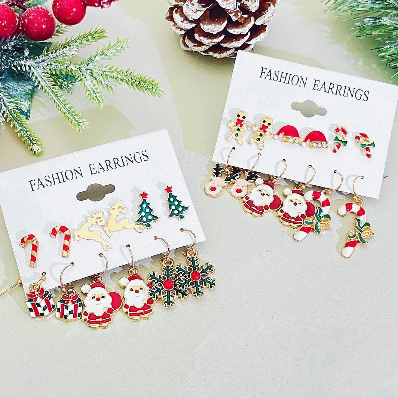 Christmas Earrings Set Combination Ins Style Creative Design Snowman Snowflake Elk Christmas Tree Earrings Stud Earrings