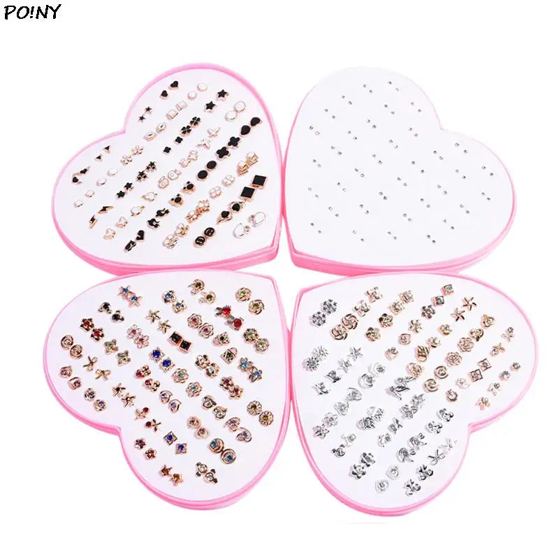 36 Pairs Fashion Women Girls Resin Plastic Crystal Diamante Flower Stud Earrings Set Random Style Gold Color Jewelry