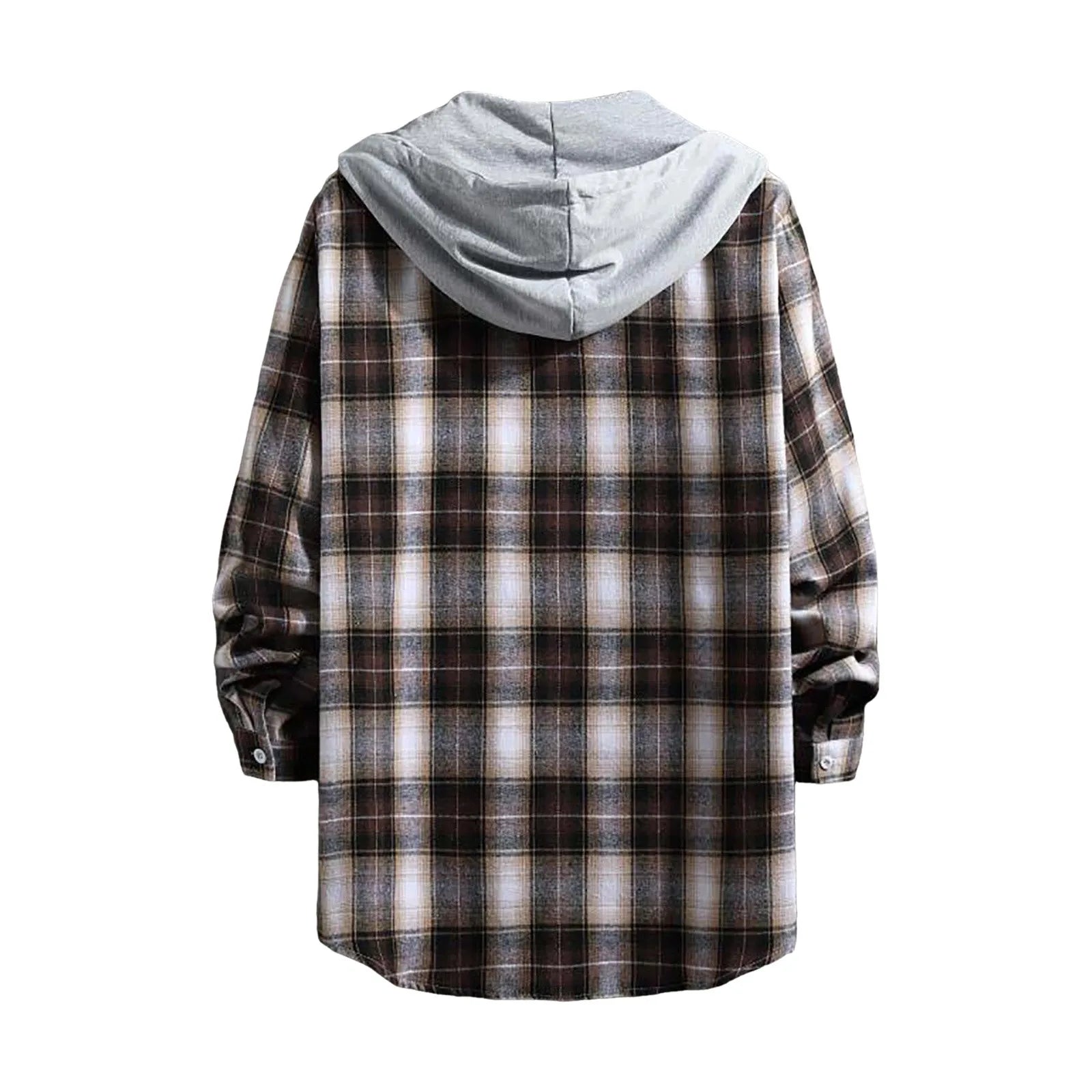 Men S Spring And Autumn Hooded Sweater Coat Fashion Casual Check Pocket Button Long Sleeve Shirt Plus Size Male Shirts