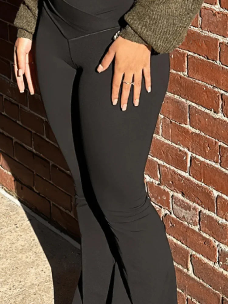 Flared Leggings Crossover V Waist Women's Yoga Pants Control Tummy High Waist Breathable Wide Leg Pants Casual Elegant Trousers