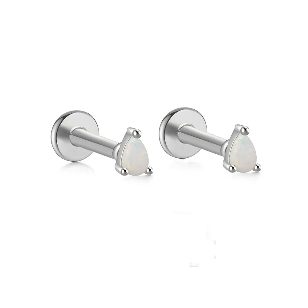 2PCS Stainless Steel Opal Minimal Piercing Earring for Women Exquisite Small Crown Ear Studs Cartilage Earring Body Jewelry Gift