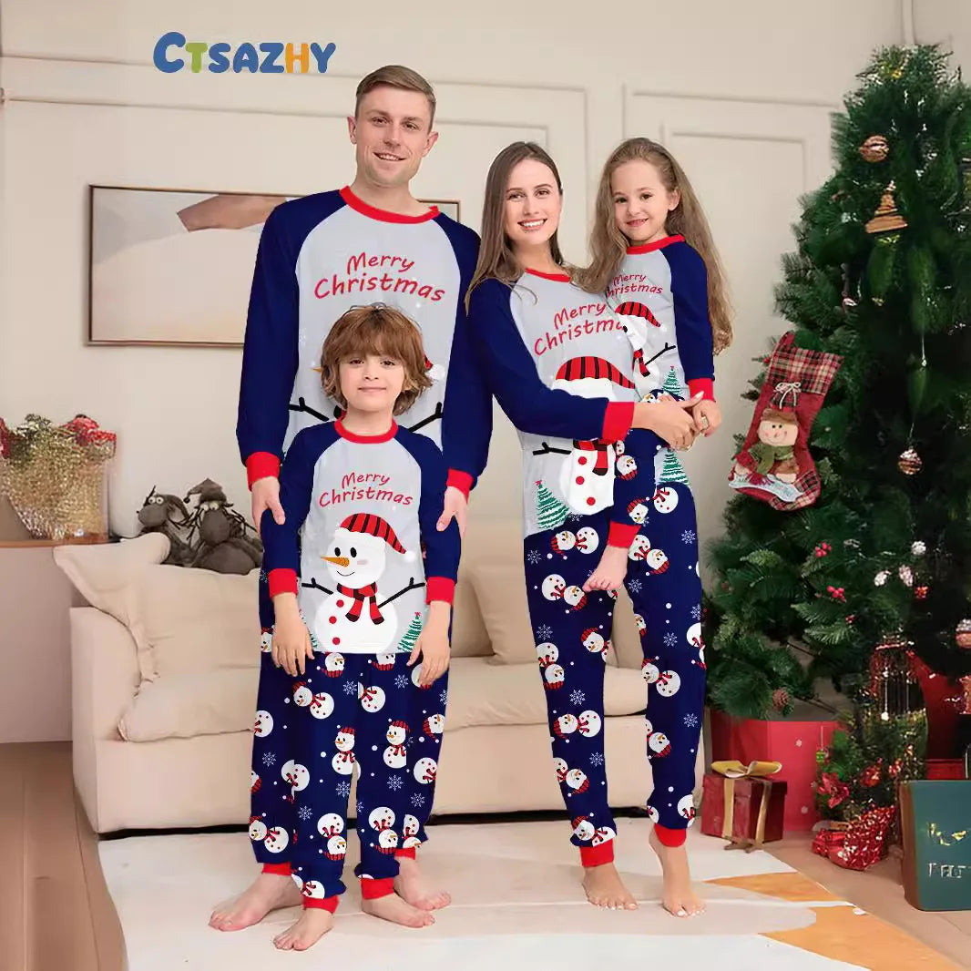 New Year's 2024 New Sleepwear for Sleeping White Snowman Parent Child Christmas Pajamas Cartoon Family Pajamas for Couples