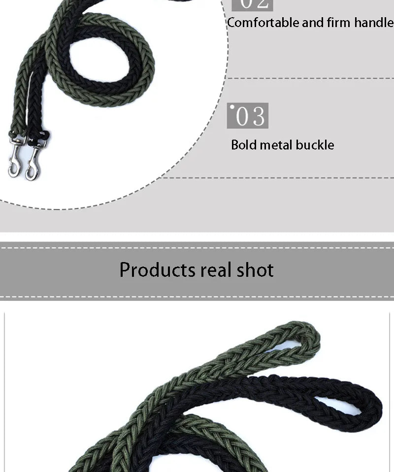 Large Dog Leash Traction Rope with Heavy Duty Buckle Hand-knitted Strong Durable Nylon Braided Leashes for Medium Big Dogs Bully