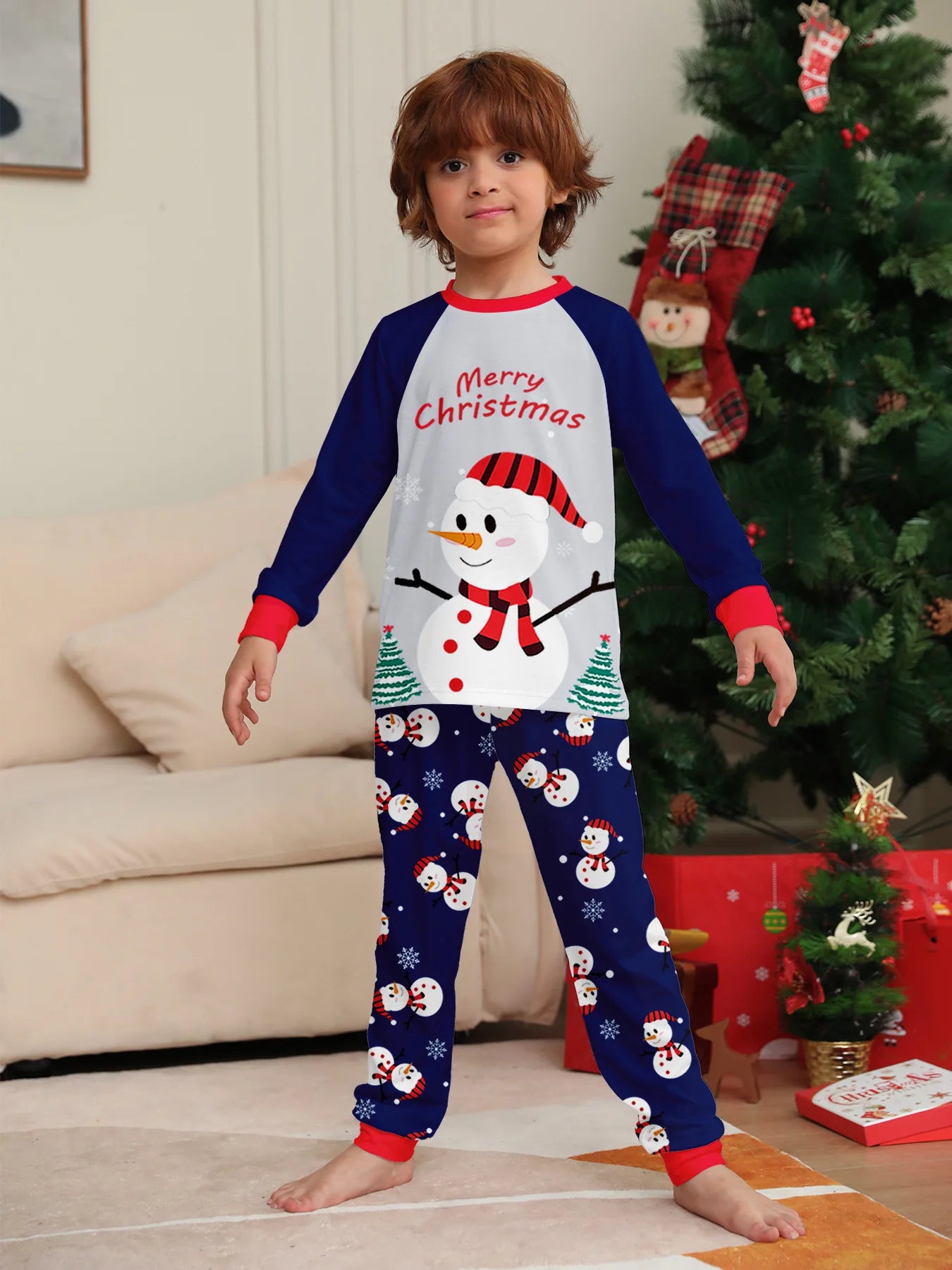 New Year's 2024 New Sleepwear for Sleeping White Snowman Parent Child Christmas Pajamas Cartoon Family Pajamas for Couples