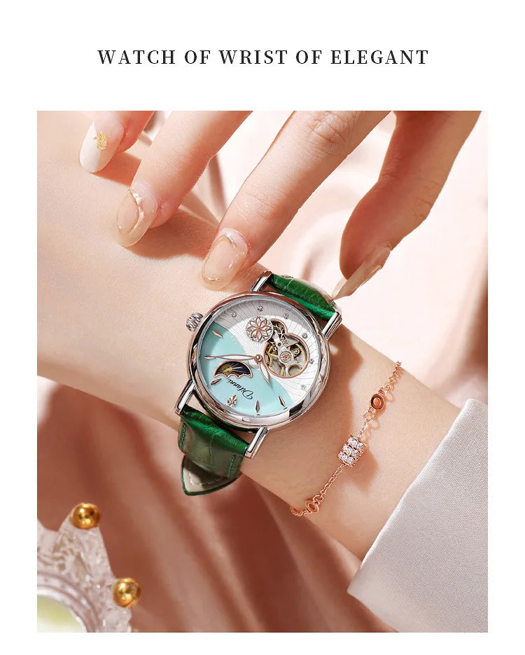 Rotatable Flowers Female Watch Women Top Brand Luxury Fashion Moon Phase Waterproof Lady Automatic Mechanical Watches Reloj