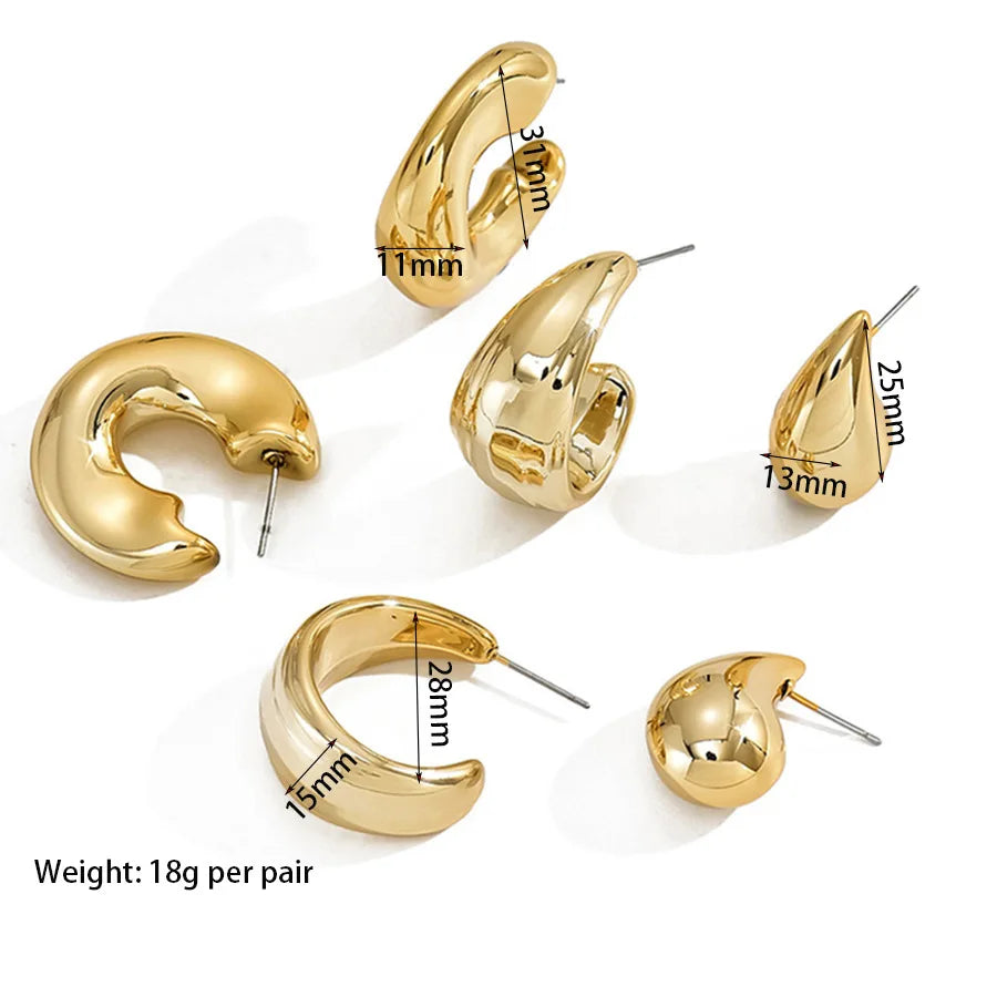 6Pcs Classic Geometry Glossy Ccb Gold Plated Waterdrop C Shape Hoop Earrings Set for Women Teens Vintage Daily Wear Ear Jewelry