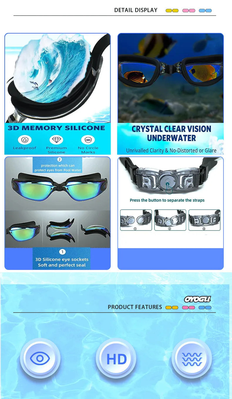 Professional Waterproof Swimming Goggles Anti-fog UV400 Leak Prevention Glasses Children Students Swim Eye Protection Eyewear