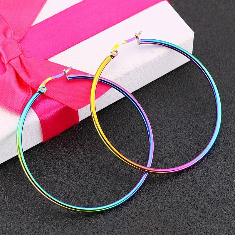 Small Big Circle Women Hoop Earrings Exaggerated Hoop Ear Loop Smooth Ring Round Earring Stainless Steel Jewelry Wholesale