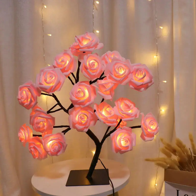 24 LED Fairy Flower Tree Table Lamps Maple Leaf Lamp Rose Night Light USB Operated Gifts for Wedding Party Hallowmas Decoration