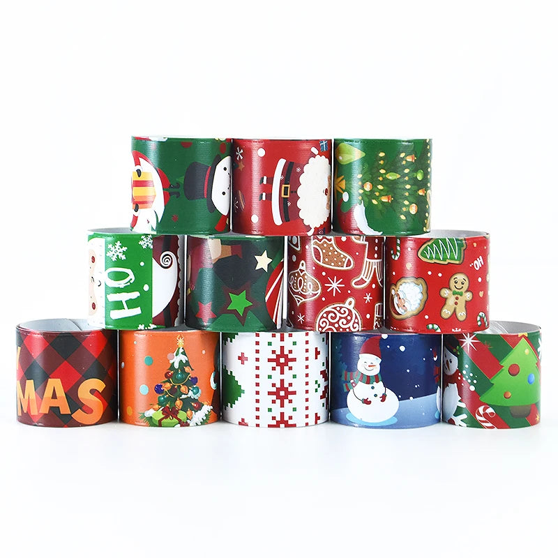 12Pcs Christmas Slap Bracelets Santa Claus Snowman Xmas Tree PVC Wristband Kids New Year Party Gifts For Guests 2025 Navidad